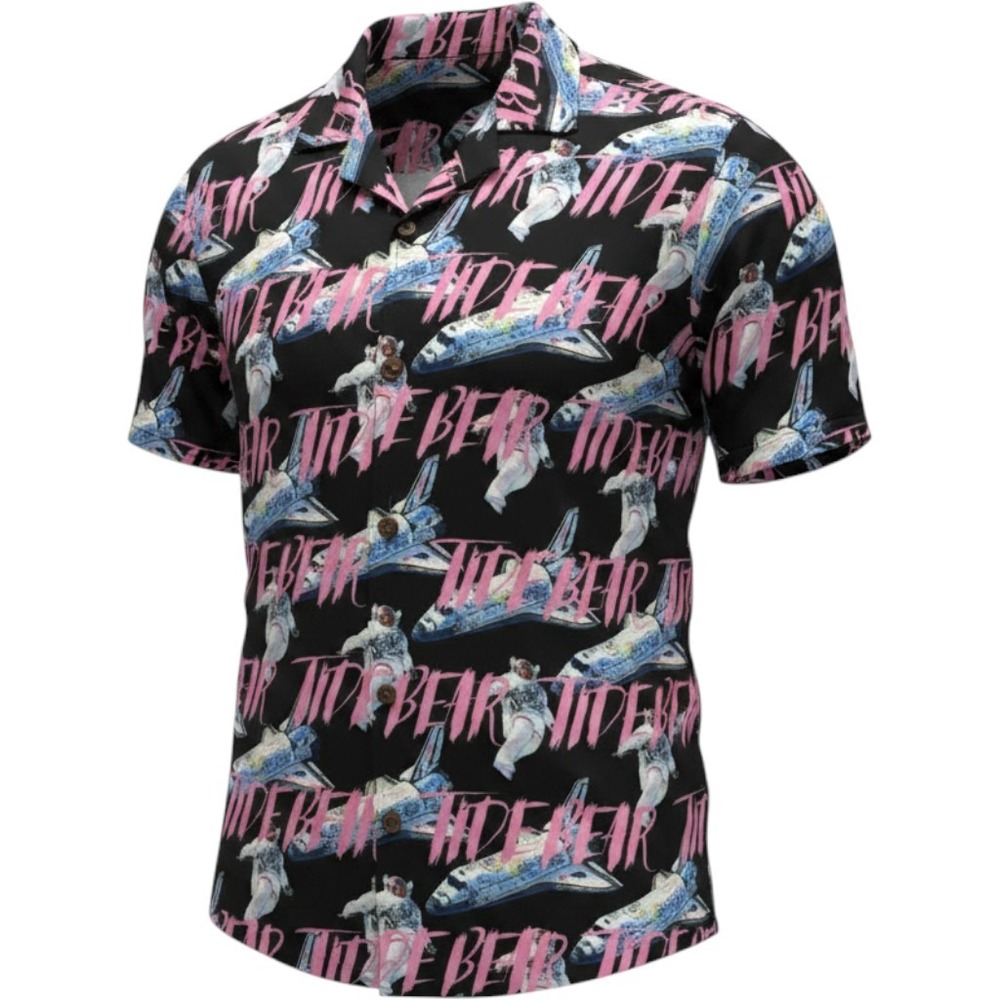 Gloomy Bear Mens Large Short Sleeve Button Up Tide Bear Space Shuttle Shirt - Picture 1 of 7